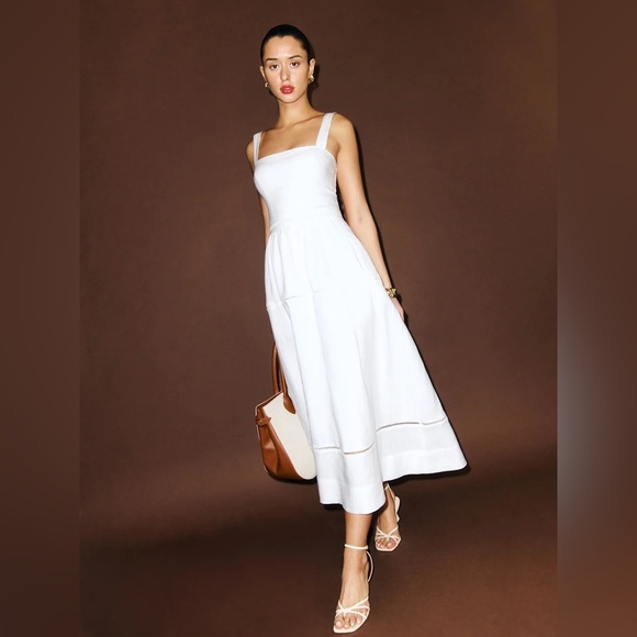 NEW Reformation Everett Linen Midi Dress White | US 4 UK 8 - Picture 1 of 16